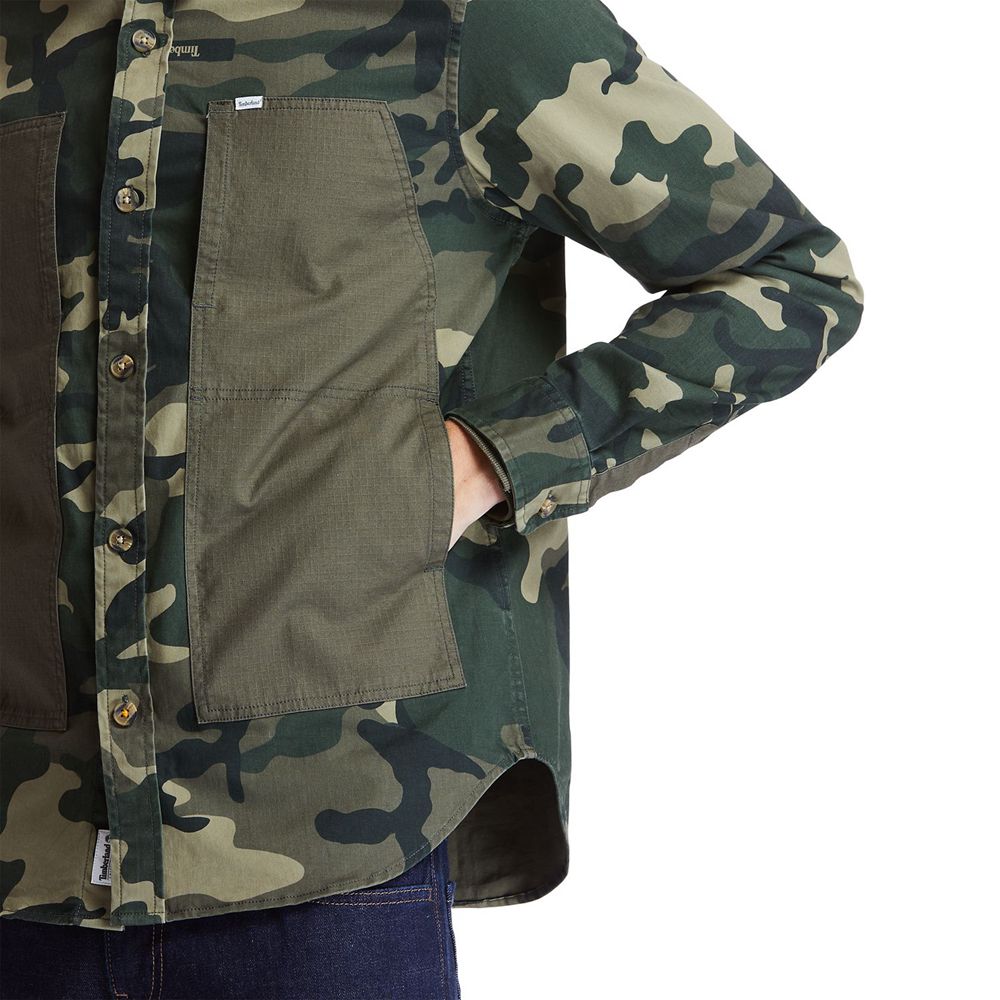 Camisa Masculino - Timberland Mixed-Media Camo Utility Over - LXFVE8143 - Verde Oliva